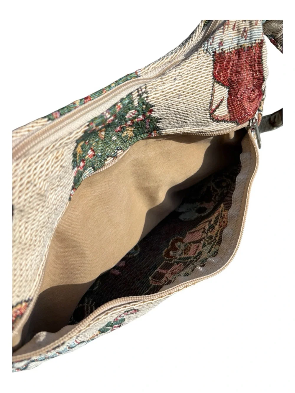 Tapestry Snowman Christmas Hobo Bag 90s Vintage